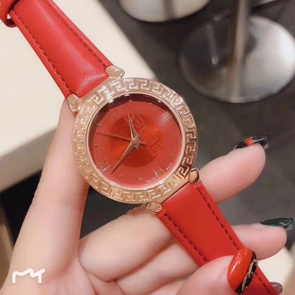 

горячие классический бренд красный роскошные женские часы палаццо серии моды истинный ремешок кварцевые часы женские дамы женский часы relog, Slivery;brown