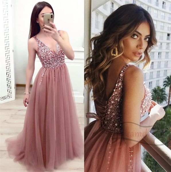 

blush pink 2020 платья выпускного вечера blinking crystal bubcering формальные длинные вечеринки платье sexy v-шеи тюль юбка новое коктейльн, Black