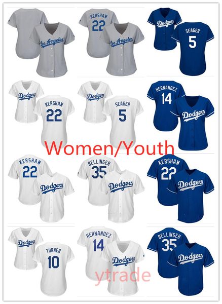 

lady youth kids cody bellinger jerseys clayton kershaw corey seager enrique hernandez baseball jerseys for women kids boys, Blue;black