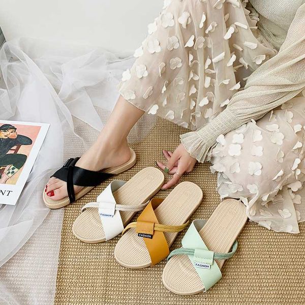 

shoes women summer woman womens slippers outdoor slides pantofle female mule string bead fashion soft beach flat 2020, Black