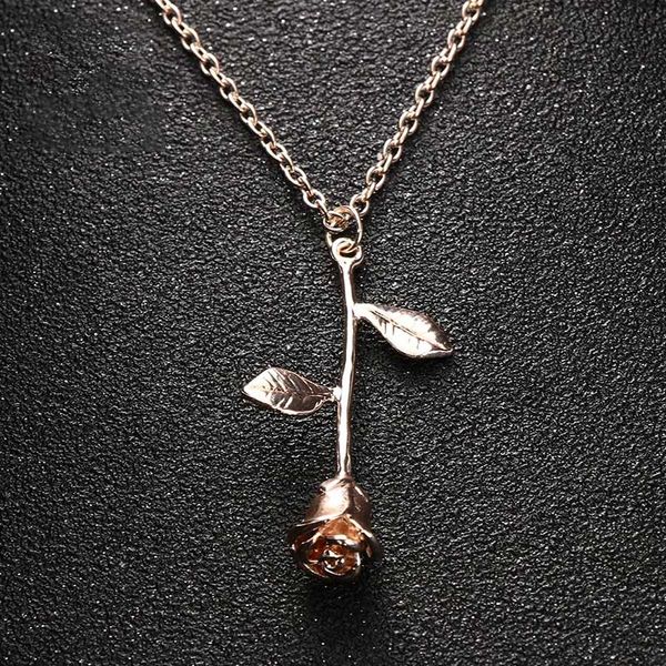 

delicate rose flower pendant necklace charm gold silver plated beauty rose jewelry necklace silver plated charm valentine gifts
