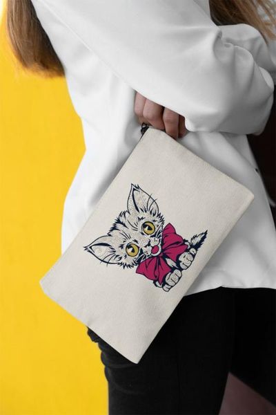 

angemiel clutch pink bow sweet cat portfolio hand makeup bag, Silver