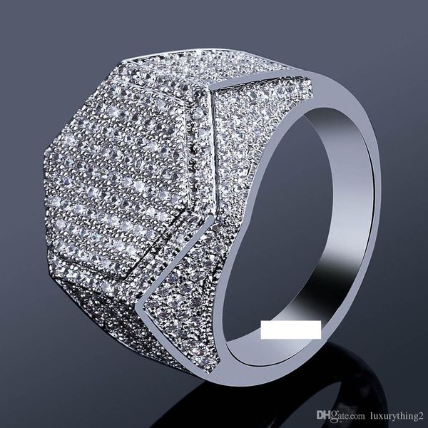 

vintage hip hop men's ring jewelry zircon iced out stainless steel rings style luxury gold silver plated business type fashion jewe