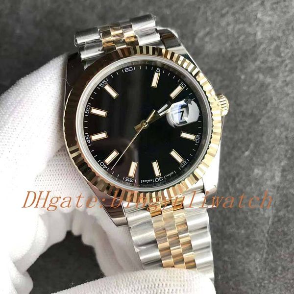 

luxury date just 126333 41mm stainless steel super yellow gold black dial stick marker two tone jubilee bracelet cal.3255 movement, Slivery;brown