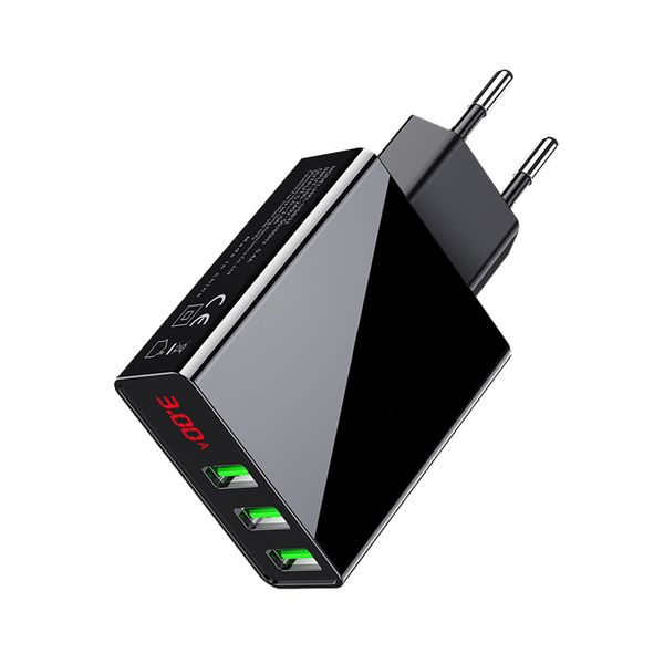 

3 port usb phone charger led display eu plug total max 3a smart fast charger mobile wall charger for iphone ipad samsung