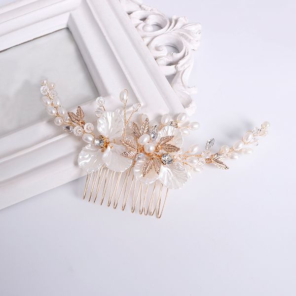 

2019 silver rhinestone pearls hair combs crystal bridal headpiece for girls handmade hairpins women hair accessories, Golden;white