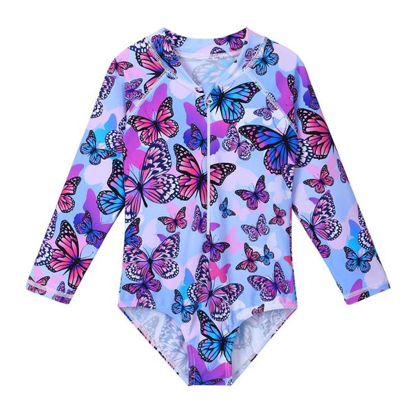 

baohulu purple butterfly cartoon kids swimwear uv50+ long sleeve swimwear girl child swimsuit girls bathing suits