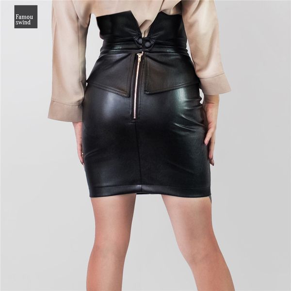 

кожа юбка нового 2019 женщины pu мода зимнего карандаша заплатка твердых дамы осени пакет hip щелевая мини юбка sk9253, Black