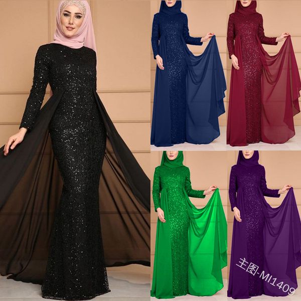 

sequined party abaya flare long sleeve maxi dress plus size kaftan ramadan eid gown moroccan judaic islamic dubai muslim robe, Red