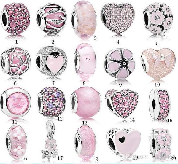 

2020 s925 sterling silver jewelry diy big hole loose beads fits ale charm for pando bracelets for women pink color bracelet&necklace, Black