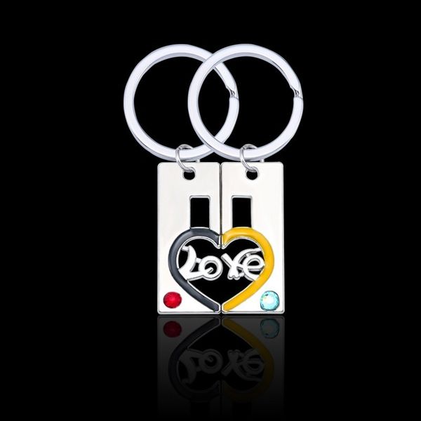 

simple retro hollow love heart-shaped keychain love puzzle couple man woman pendant key ring pendant valentine's day gift, Silver