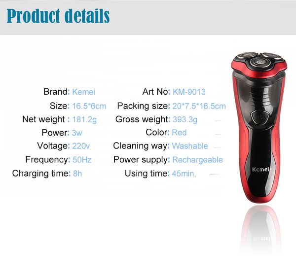 

rechargeable electric shaver washable trimmer barbeador face men shaving machine groomer beard kemei 3d electric razor