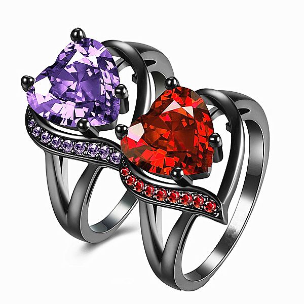 

vintage wedding rings fashion red purple cz heart wedding engagement party ring size 6-10 jewelry for women bague femme bijoux, Golden;silver