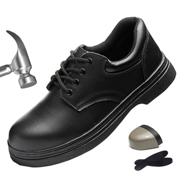 

winter shoes men work shoes leather safety steel toe boots man fashion indestructible zapatos de seguridad, Black