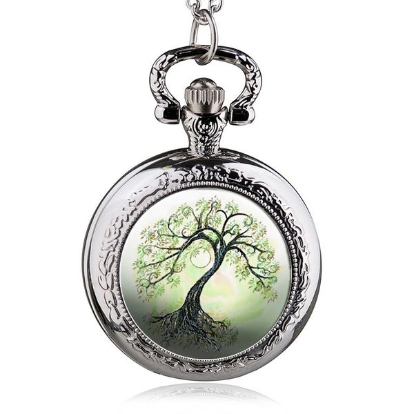 

brand new arrival quartz pocket watch with fob chain tree of live necklace gift for men women hb951-15, Slivery;golden