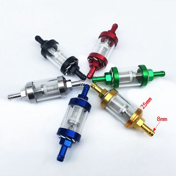 

universal 8mm motorcycle removable transparent glass gas fuel filter modified metal oil cleaner inline petrol filter
