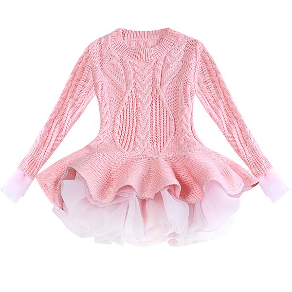 

knitted autumn winter girls mini tutu dress casual long sleeve lace mesh kids dresses for girl clothing princess dress wedding, Red;yellow