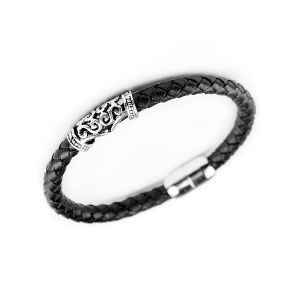 

genuine leather bracelets for men women punk jewelry wholesale stainless steel magnetic clasp cuff bangles gift, White