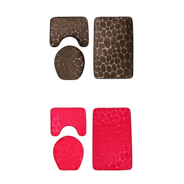 

2 sets bathroom rugs non-slip bath mat contour rug toilet cover rosy coffee