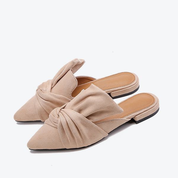 

autumn women slippers flock bowtie female mules fashion low heels shoe pointed toe plus size elegant woman slipper cs9, Black