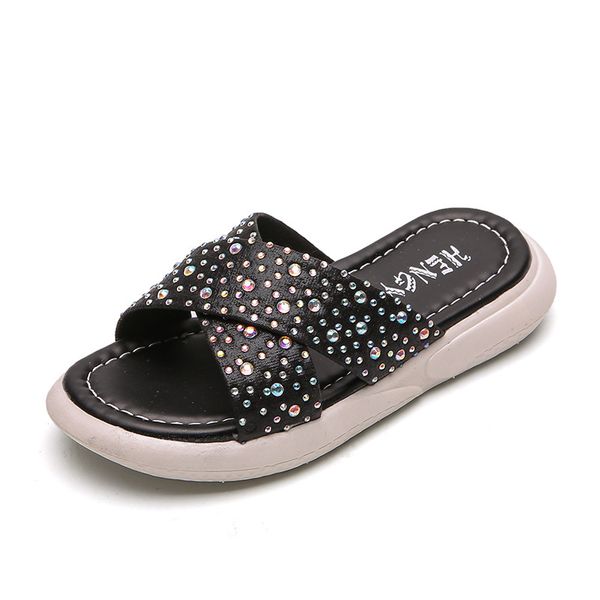 

slipper women slippers for girls rhinestone shoes kids shinning princess glitter barefoot fashion el-shoe spa mother-daughter set, Black;grey