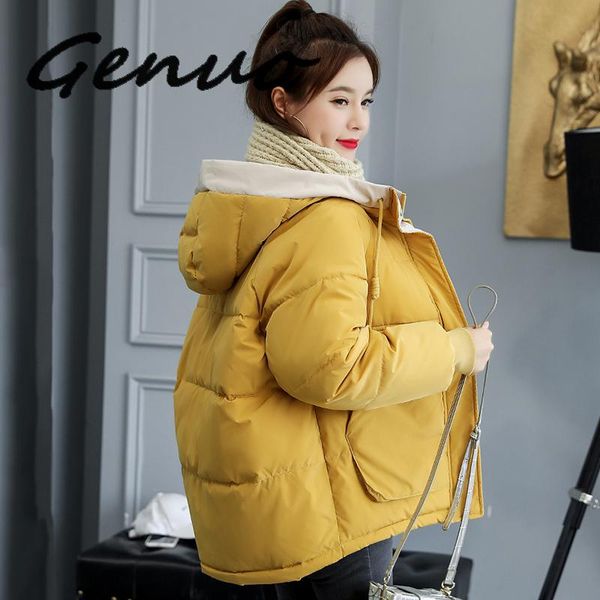 

genuo 2019 new fashion winter jacket women cotton padded outwear hooded 7 colors female short coat solid parka, Tan;black