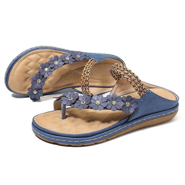 

2020 summer flat sandals for women 3 colors flowers sandals multicolor pu leather retro floral flip-flops women slipper dropship, Black