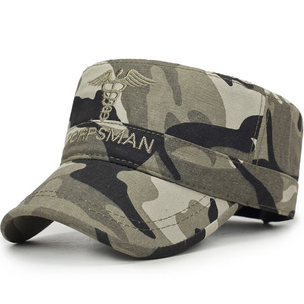 

2019classic vintage flat 100%cotton cap adjustable thicker caps woodland camouflage training hat outdoor protection sun hats, Blue;gray