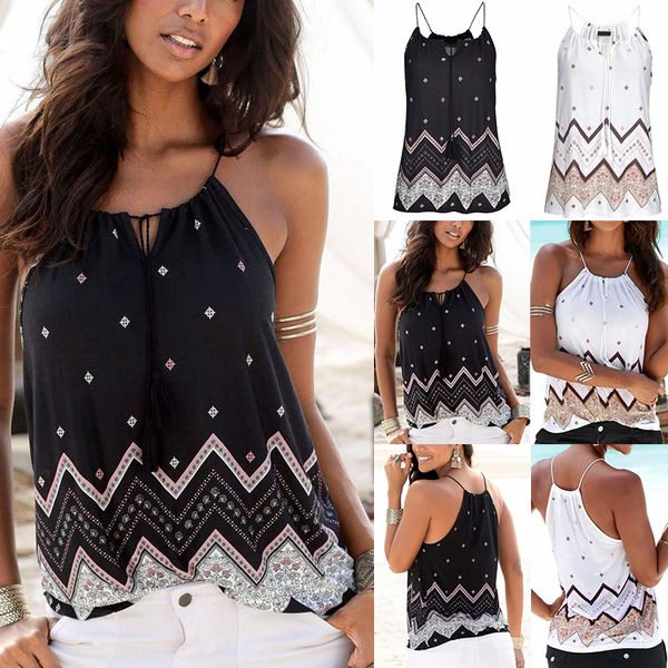 

women holiday v neck floral blouse ladies beach casual halter shirt fs99, White