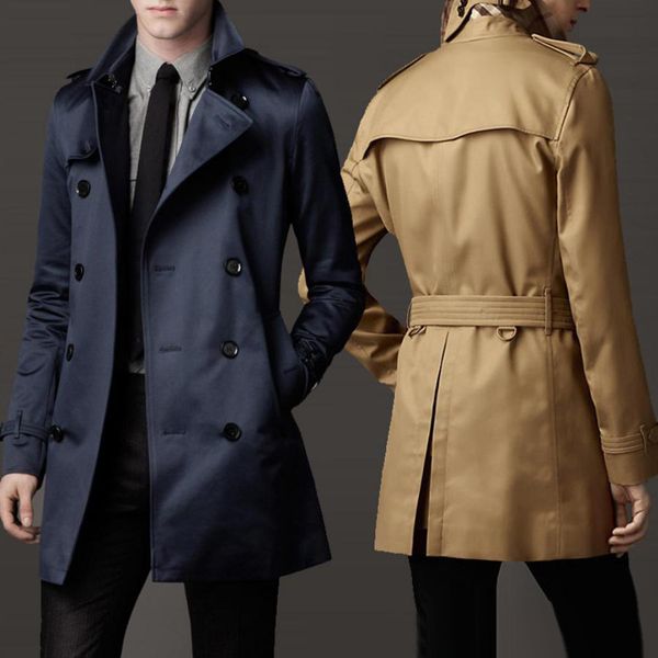 

new fashion mens long winter coats slim fit men casual trench coat mens double breasted trench coat uk style outwear, Tan;black