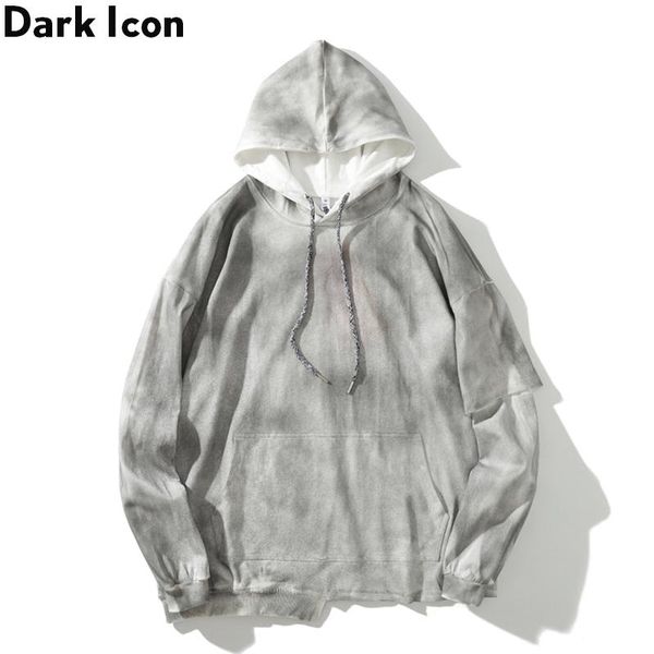 

dark icon tie dye irregular hoodie men women oversized plain hoodies streetwear men's hoodie, Black