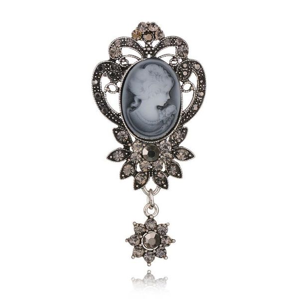 

doluo ретро full crystal красота глава ретро камея брошь pin игла женской личность брошь орнамент брошь pin подарок ювелирных изделия, Gray