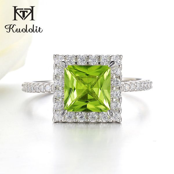 SVC-JEWELS 14k White Gold Plated 925 Sterling Silver Green Peridot Cluster Engagement Wedding Band Ring Mens