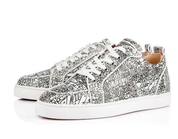 

2019 fashion paris men shoes sneakers red bottom low sneaker rantulow orlato spikes off junior beige/black/white factory wholesale cs03
