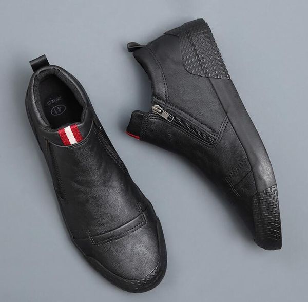 

spring autumn new design men shoes fashion high trend man leather casual shoes men cool loafers flat shoes, Black