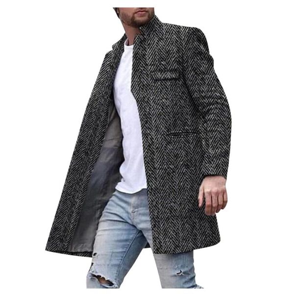

men's clothing winter fashion men's solid color slim long single-breasted woolen trench coat campera hombre invierno winte, Black