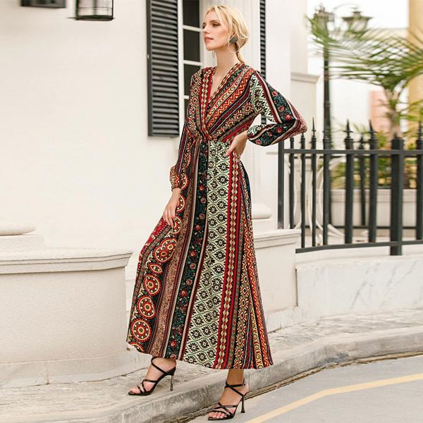 

boho vestidos abaya dubai turkey islam arabic muslim dress abayas for women morocco caftan sukienki hijab dresses robe longue, Red