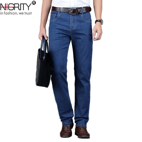 

nigrity 2019 spring and summer men's business classic leisure jeans basic styles straight pant quality plus size 28-42, Blue