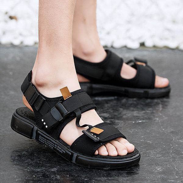 

leader show men sandals summer beach slippers outdoor fashion sandals for men casual shoes flats sandals comfortable low shoes t200420, Black
