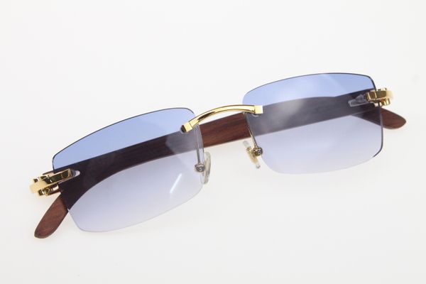 

wood glasses 3524012 rimless sunglasses designer wooden glasses with box blue lens, White;black