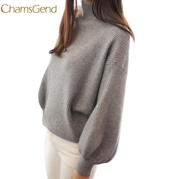

chamsgend women lantern sleeve knit sweater jumper loose turleneck sweater outwear blouse l1214, White;black