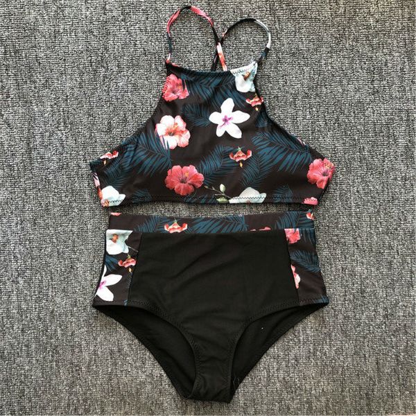 

high neck swimsuit women print swimwear bikini set 2019 new brazilian beach biquini ladies summer swim wear high waist bathing suit