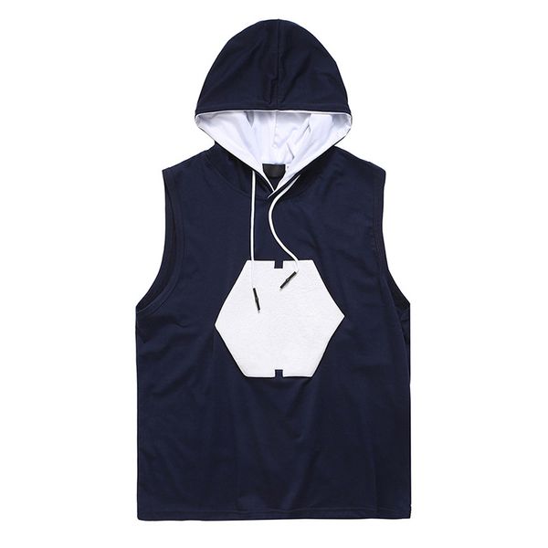 

mens sleeveless muscle cool running jackets gym fitness hoodie bodybuilding cotton shirt fashion stitching top, Black