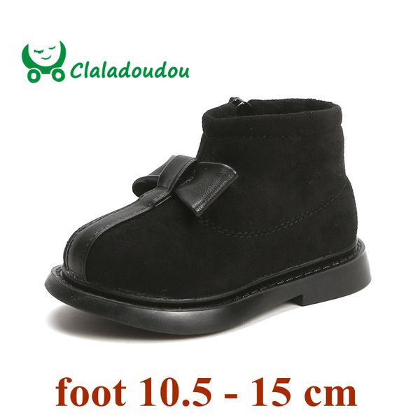 

claladoudou 11.5-15.5cm cute baby winter boots black red flock thicker inner princess girls dress shoes for first party toddler, Black;grey