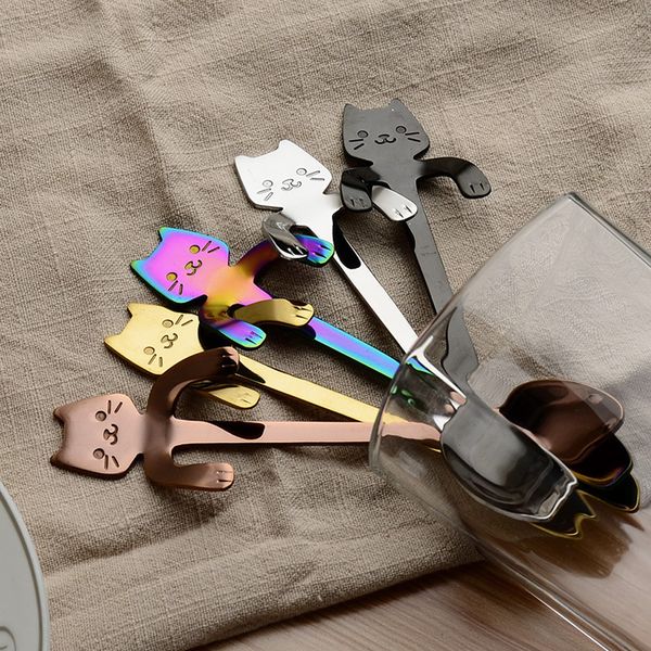 

5pcs creative lovely hellokitty spoons colorful cute cat spoon long handle milk spoons flatware coffee drinking stir tools
