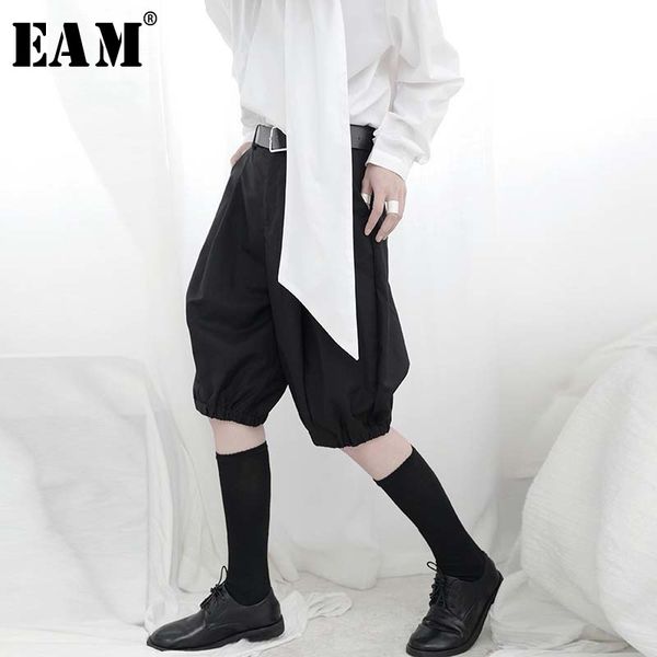 

women's pants & capris [eam] high waist black pleated wide leg knee length trousers loose fit women fashion tide spring summer 2021 1w2, Black;white
