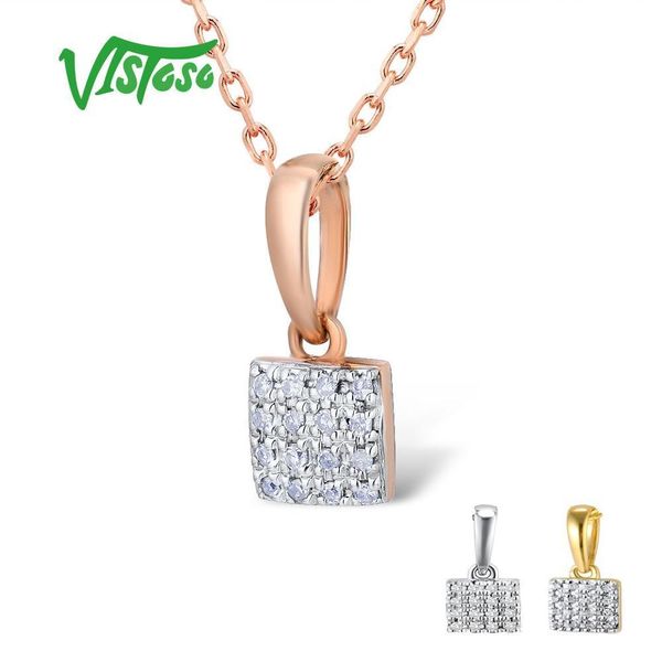 

vistoso gold pendants for women authentic 14k 585 rose white gold sparkling diamond simple square pendant wedding fine jewelry, Silver