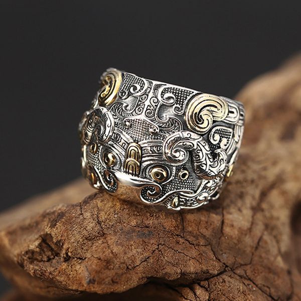 

real 925 sterling silver ancient monster rings for men thai silver gothic punk style open ring gift jewelry dropship
