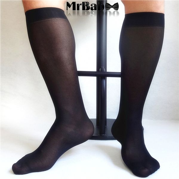 

solid mesh nylon silk socks for men business soft sheer light weight formal dress suit knee length long socks, Black
