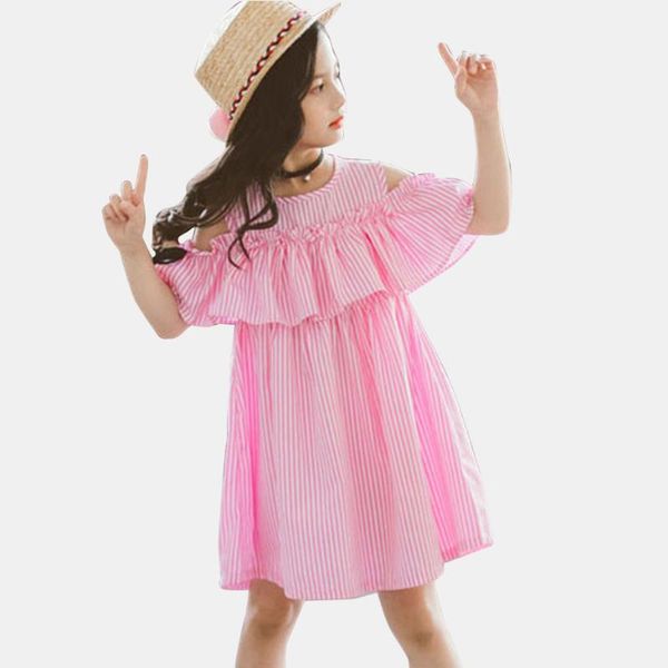

dress for girls off shoulder kids party dress striped girls dresses summer clothes for kids girl 6 8 10 12 13 14 year, Red;yellow